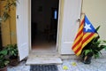 Catalan independentist flag in an italian front yard with plants