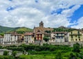 Catalan mountain village Prats-de-Mollo-la-Preste with Churh Saintes Juste et Ruffine and Fort Lagarde on top of the mountain hill Royalty Free Stock Photo