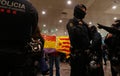 Catalan police mossos secure sants station during an independentist protest detail on officer