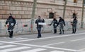 Catalan police securing area placing fences before president of government appears wider