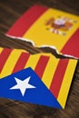 Catalan pro-independence flag and Spanish flag