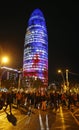 Catalan separatist demonstartors cut off traffic in main Barcelona avenues vertical