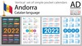 Catalan vertical pocket calendar for 2022