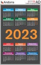 Catalan vertical pocket calendar for 2023. Week starts Monday