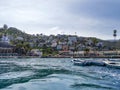 Seaside charm of Catalina Island, with boats moored in the harbor and hillside homes overlooking the Pacific Royalty Free Stock Photo