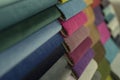 Catalog of multicolored cloth from matting fabric texture background, silk fabric texture, textile industry background