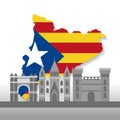 Catalonia barcelona with flag map and buildings symbol set