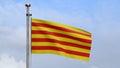 Catalonia flag waving in wind and blue sky. Catalan banner cloth texture blowing Royalty Free Stock Photo