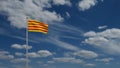Catalonia flag waving in wind and blue sky. Catalan banner cloth texture blowing Royalty Free Stock Photo