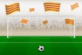 Catalonia football team fans with flags of Catalonia cheering on stadium, penalty kick concept in a soccer match Royalty Free Stock Photo