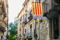 Catalonia Independence Flags on balconies in Girona, Catolonia, Spain