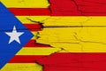 Catalonia independence movement versus Spain: symbolic for ongoing dispute on separation and autonomy. Royalty Free Stock Photo