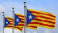 Catalonia independent flag waving in the wind. Close up Catalan estelada banner