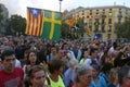 Catalonia protests on first anniversary of spains banned independence referendum wide view