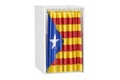 Catalonia referendum concept, voting booth with Catalonian flag.