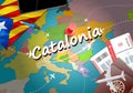 Catalonia travel concept map background with planes, tickets. Vi
