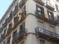 Catalonian flags on display during a pro-independence rally in Barcelona, Spain