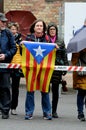 CATALONIAN WOMAN STAND WITH CATALONIA FLAG