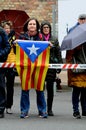 CATALONIAN WOMAN STAND WITH CATALONIA FLAG