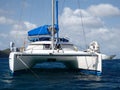 A catamaran at anchor in admiralty bay.