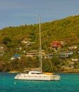 A catamaran anchored at ocar, bequia Royalty Free Stock Photo