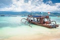 Catamaran as excursion boat at tropical beach Royalty Free Stock Photo