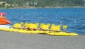 Catamaran boats on a lake shore