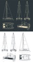 Catamaran drawings illustrations