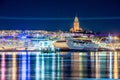 The catamaran ferry Stena Carisma laid up in the harbour. Masthuggskyrkan in the backgroud.. Royalty Free Stock Photo