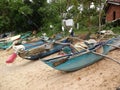 A catamaran fishing boat on a beach in Sri Lanka Royalty Free Stock Photo