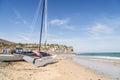 Catamaran on Fuerteventura`s beach, Morro Jable, Jandia Peninsula, Spain