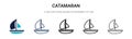 Catamaran icon in filled, thin line, outline and stroke style. Vector illustration of two colored and black catamaran vector icons