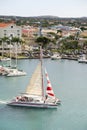 Catamaran Leaving Oranjestad, Aruba Habour Royalty Free Stock Photo
