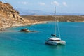 A catamaran moored in the bay, Monastiri Beach, Paros Island, Greece