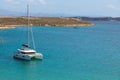 A catamaran moored in the bay, Monastiri Beach, Paros Island, Greece