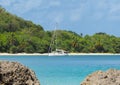 Catamaran moored in Guadeloupe sea Royalty Free Stock Photo