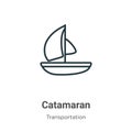 Catamaran outline vector icon. Thin line black catamaran icon, flat vector simple element illustration from editable