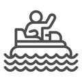 Catamaran with person line icon, Amusement park concept, beach boat with pedals sign on white background, Rafting Royalty Free Stock Photo