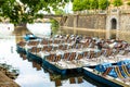 Catamaran rental station. Catamaran walk on the lake