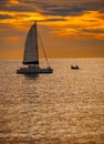 Catamaran Sailboat on a Tropical Sea at Sunset