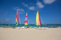 Catamaran sailboats in Illetes Formentera beach Royalty Free Stock Photo