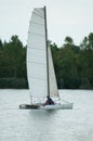 Catamaran sailing on the lake of reiningue