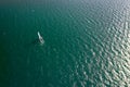 Catamaran sailing, panoramic aerial