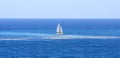 Catamaran sails through pollution in the ocean Royalty Free Stock Photo