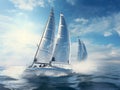Fast sailing catamarans in sea racing Royalty Free Stock Photo