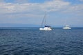 Catamarans in Ionian Sea, Corfu Island, Greece, Europe Royalty Free Stock Photo