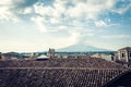 Catania aerial cityscape with Mount Etna, active volcano on the east coast of Sicily, Italy Royalty Free Stock Photo