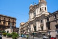 Catania church Santo Francesco and the statue of Cardinale Dusmet Royalty Free Stock Photo