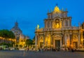 CATANIA, ITALY, APRIL 28, 2017: Night view of the cathedral of saint agatha and an elephant fountain in Catania, Sicily, Italy Royalty Free Stock Photo