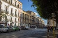 Catania via etnea view from central city park, historical buildings and urban life